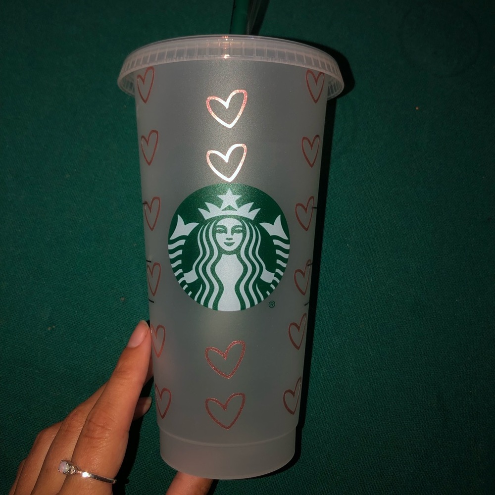 Pink Iridescent All Over Hearts Cold Cup